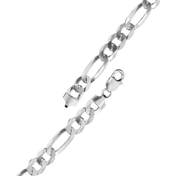 Silver 925 Rhodium Plated Flat Light Weight Figaro